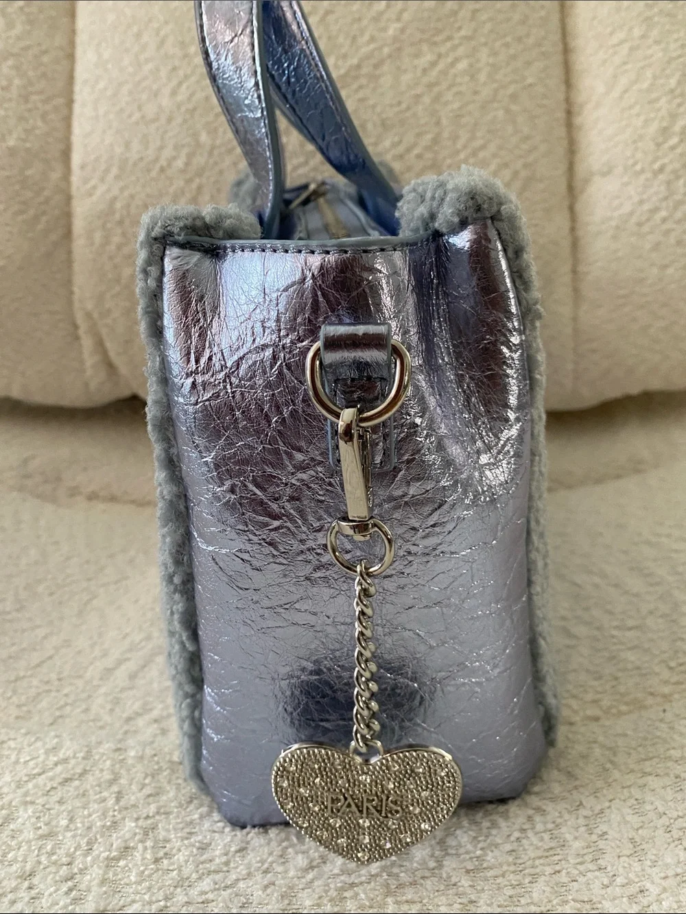 Paris Hilton Ice Blue Mini Tote with Shimmering Metallic Finish w/ Crossbody